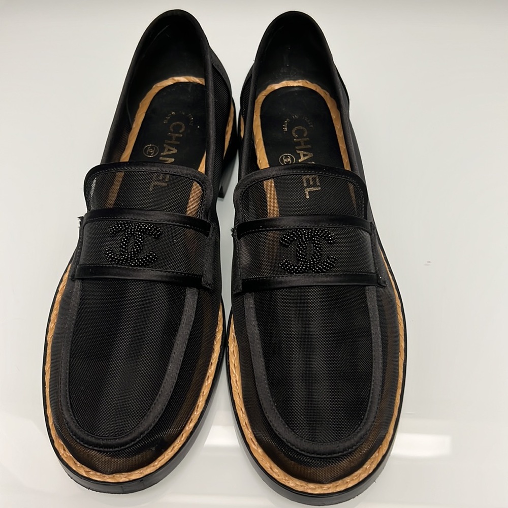 CHANEL - Black Mesh Mocassin Loafers size 39.5 (9.5W)
